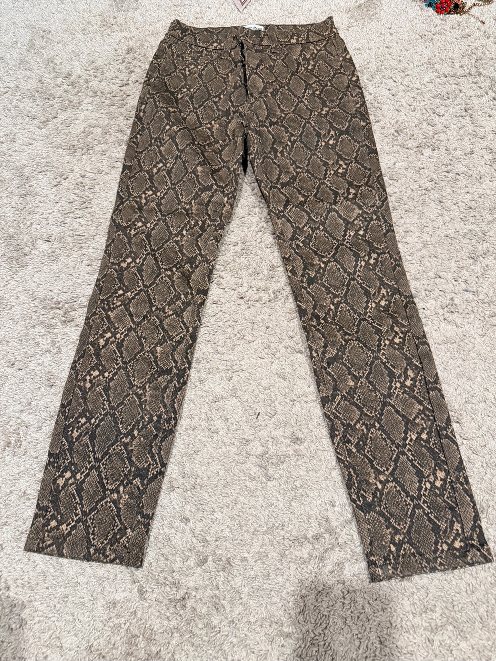 Snake-Print Ankle Straight Women’s Pants - Brown